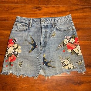GRLFRND Embroidered Denim Mini Skirt | size 29